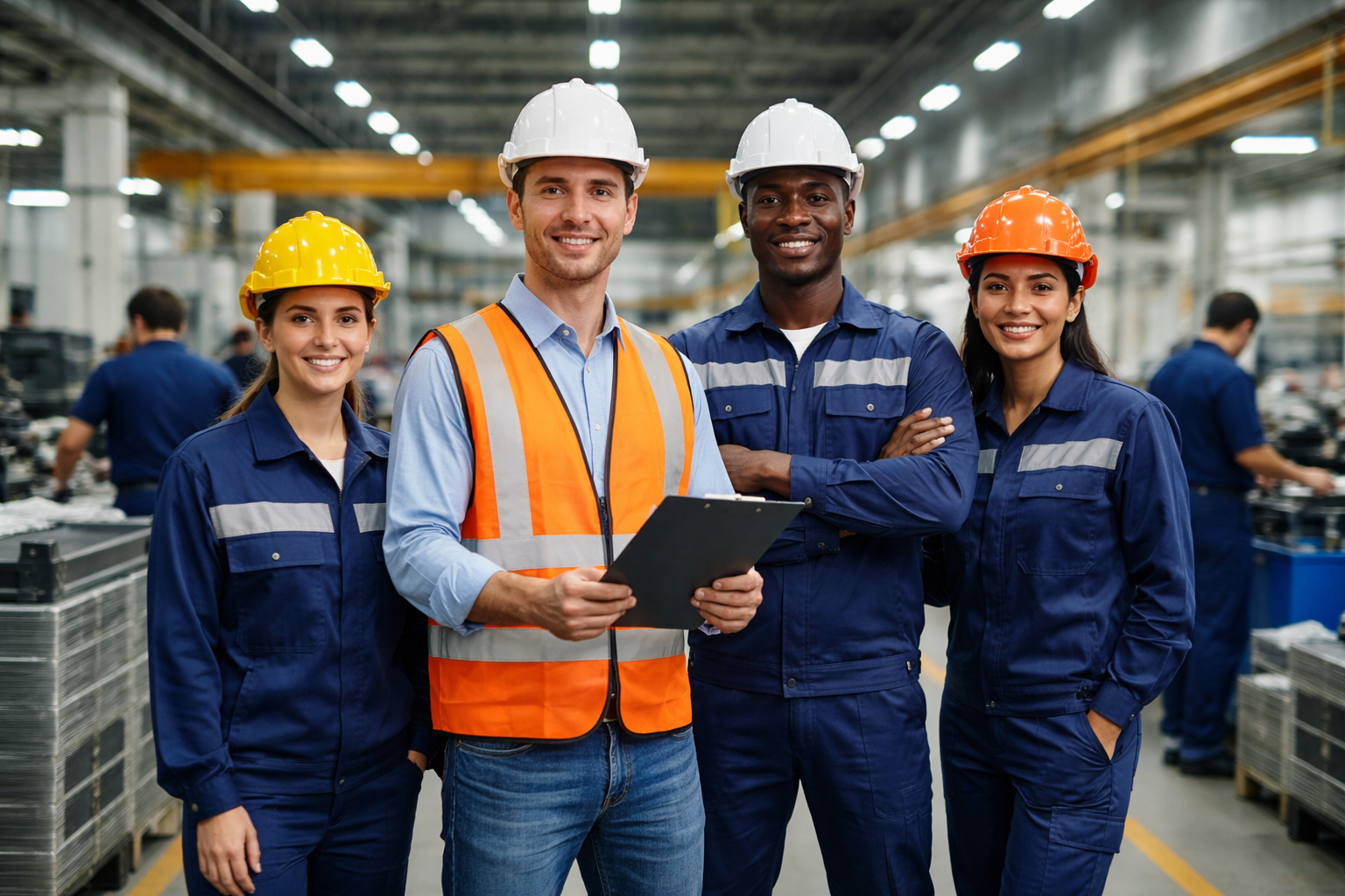 Operação industrial com uso de uniformes profissionais