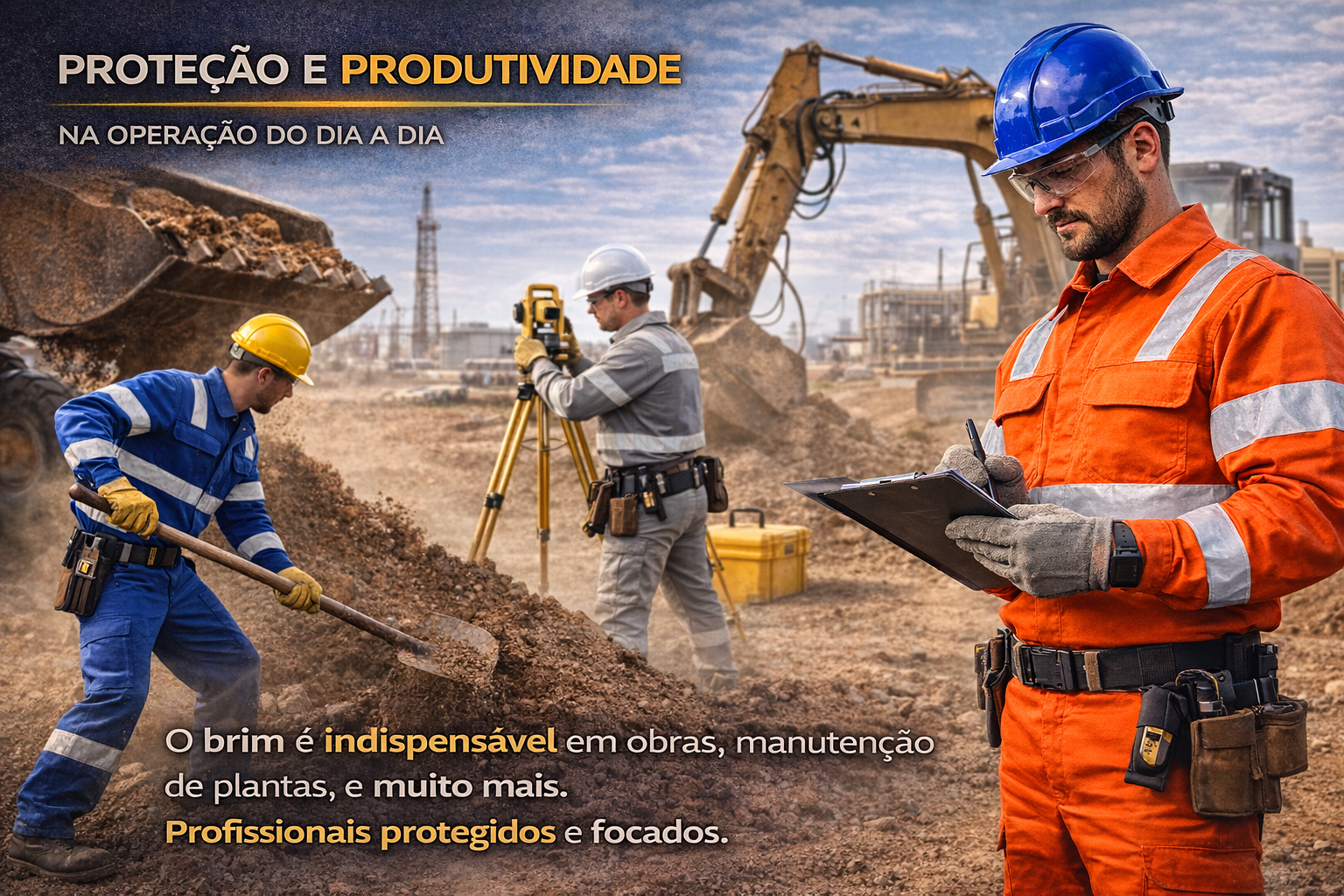 Ambiente de construção com trabalhadores uniformizados